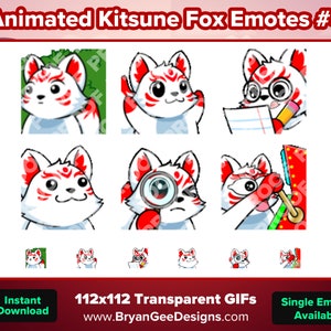 Animated Kitsune Fox Twitch Emotes Hiding Bush, Clapping, Notes, POP, Sus Magnifying Glass, Gamba for Twitch Youtube Discord for Streaming