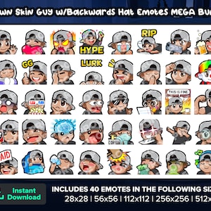 Backwards Hat Brown Skin Guy Twitch Emotes MEGA Bundle for Streaming Youtube Emotes Discord Emotes Kick Emotes TikTok Emotes Rumble Emotes