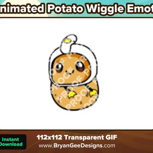 May include: Animated GIF of a brown potato wearing a white hat with a yellow star. The potato has a cute cartoon face with brown eyes and a small smile. The GIF is 112x112 pixels and is transparent.