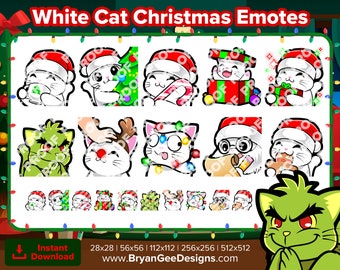 White Cat Christmas Twitch Emotes for Streaming Youtube Emotes Discord Emotes Tiktok Emotes Premade Emotes P2U Pay to Use