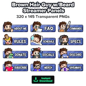 Brown Hair Guy with Beard Twitch Panels for Streaming, Youtube Panels, Kick Panels, Rumble Panels, Streamer Panels, Streamer Graphics