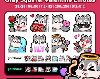 Emotki Twitch Gray Squirrel Valentine do streamingu | Emotki na YouTube, Discord, TikTok, Kick, Rumble | Gotowe emotikony P2U Pay to Use