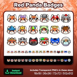 Insignias de Twitch del Panda Rojo Insignias de Bits Puntos de canal Insignias de Discord Insignias de YouTube Insignias de suscriptor Insignias de Facebook Insignias de TikTok