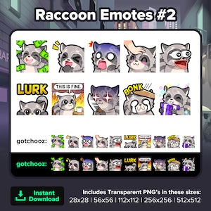 Mapache Twitch Emotes Dono Riendo Cabeza Asustada Pat POG Acecha Este es un regalo de cuchillo malvado de buen golpe para transmitir Youtube Discord TikTok P2U Emoji
