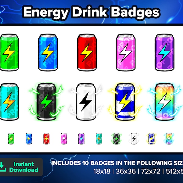 Energy Drink Twitch Badges Bit Badges Channel Points Discord Badges Youtube Badges Subscriber Badges Facebook Badges Tiktok Badges