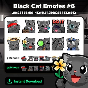 Black Cat Twitch Emotes Blind Business Tongue Do It SUS Pray Flower Sniper L Cop for Streaming Youtube Discord TikTok Kick Rumble P2U Emotes
