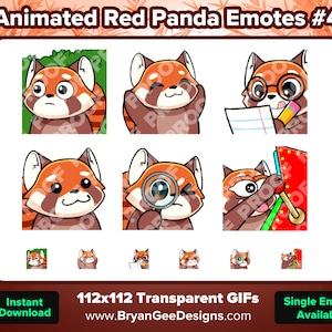 Animated Red Panda Twitch Emotes Hiding Bush, Clapping, Notes, POP, Sus Magnifying Glass, Gamba for Twitch Youtube Discord for Streaming