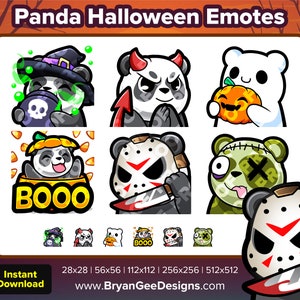 Panda Spooky Sip Devil Ghost Pumpkin Boo Jason Knife Zombie Derp Halloween Twitch Emotes Youtube Emotes TikTok Emotes Discord for Streaming