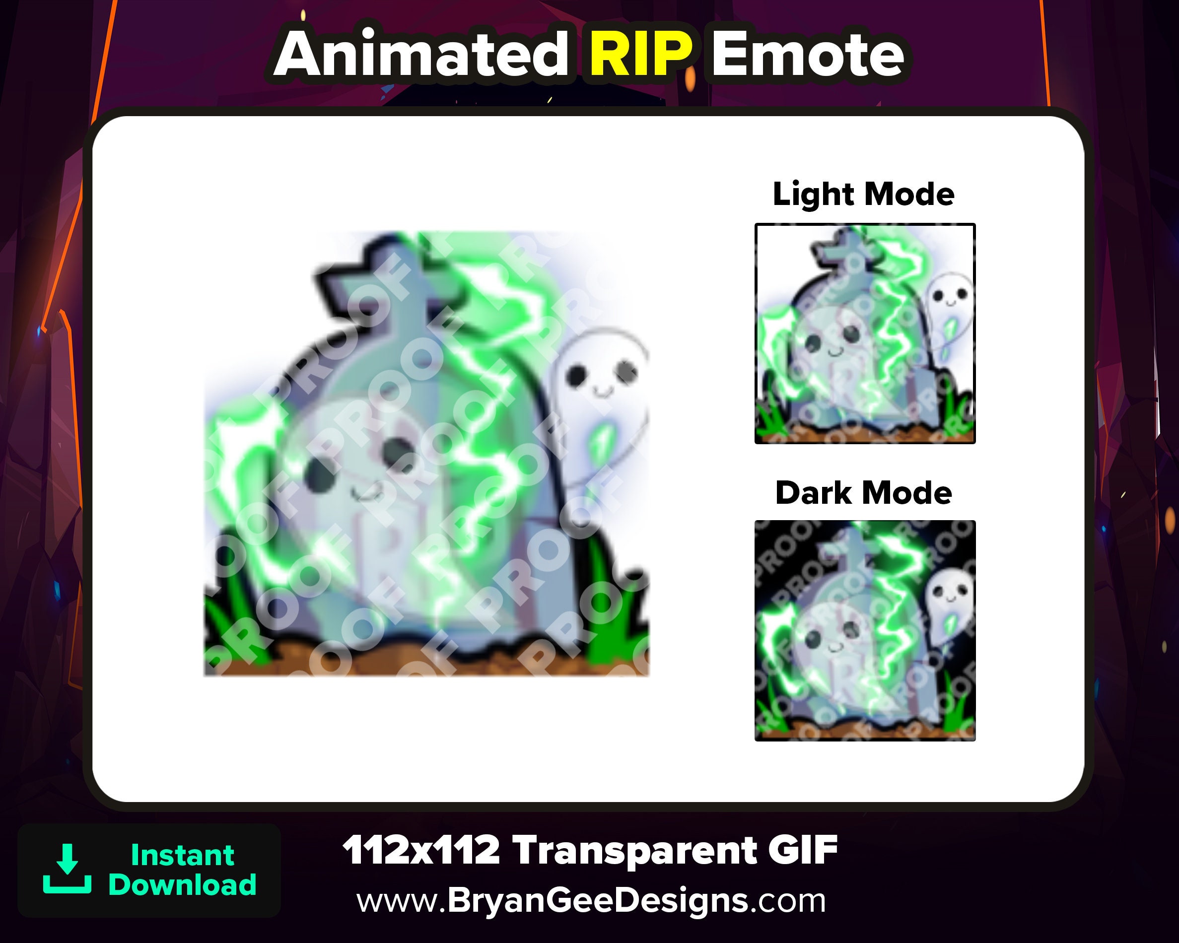 Animated RIP Emote for Twitch or Discord Halloween Spooky Tombstone Ghost Emote