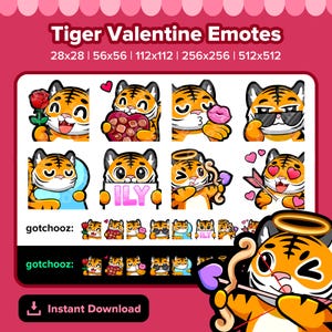 Tiger Valentine Twitch Emotes for Streaming | Emotes for Youtube, Discord, Tiktok, Kick, Rumble | Premade Emotes P2U Pay to Use