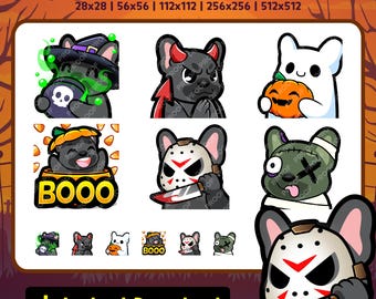 Black French Bulldog Emotes Spooky Sip Devil Ghost Pumpkin Boo Jason Knife Zombie Derp Twitch Youtube TikTok Discord P2U Halloween