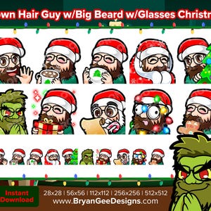 Brown Hair Guy with Big Beard & Glasses Christmas Twitch Emotes for Streaming Youtube Emotes Discord Emotes Tiktok Emotes Premade Emotes P2U