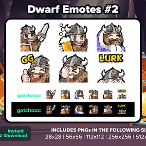 Dwarf  Twitch Emotes Sword Cheers Cozy GG Facepalm Lurk for Streaming, Youtube Emotes, Discord Emotes, Kick Emotes, Rumble Emotes