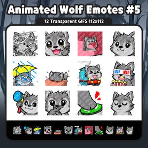 Animated Wolf Emotes Pack #5 | Cute Wolf GIF Emotes for Twitch Discord YouTube VTuber Kick | 12 Wolf Chibi Streamer Emotes