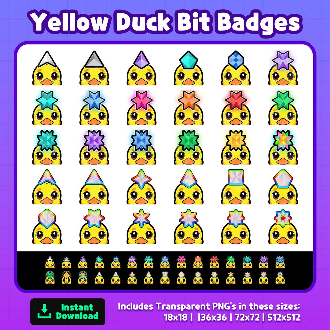 Yellow Duck Bit Badges | Twitch Bits Badges | Bits | Cute Yellow Ducks ...