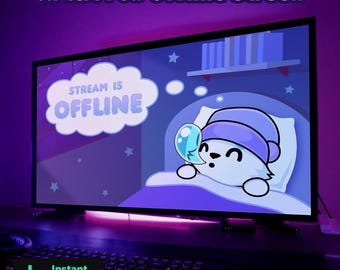 Schermata offline di Twitch con volpe artica, scena offline, grafica di Twitch, grafica dello streamer, streaming accogliente, streaming carino / Schermata offline con volpe bianca