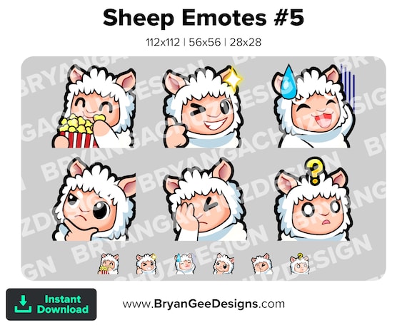 Sheep Twitch Emotes for Streaming Popcorn Snack Wink Nervous - Etsy  Australia