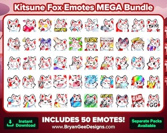 Kitsune Fox Twitch Emotes MEGA Bundle for Streaming, Youtube Emotes, Discord Emotes, Kick Emotes, TikTok Emotes, Rumble Emotes, Japanese Fox
