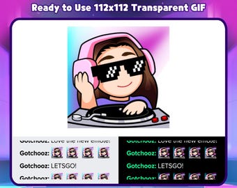 Animated Brown Hair Girl DJ Emote for Twitch, Discord, Kick, Rumble for Streaming