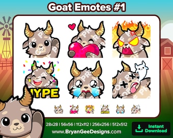 Goat Emotes Wave Love Heart Rage Angry HYPE Celebrate Sad Cry RIP Dead for Twitch Youtube Discord TikTok for Streaming