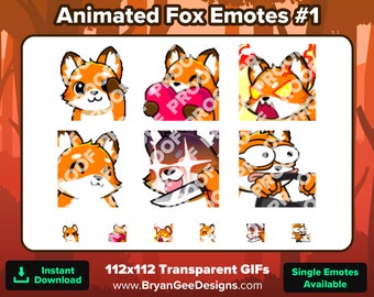 Animated Fox Twitch Emotes Wave Love Heart Rage Angry Jam Music Knife Steer for Streaming Youtube Emotes Discord Stickers