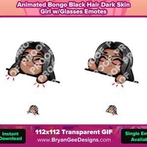 Animated Bongo Dark Skin Girl with Glasses Emotes for Twitch or Discord