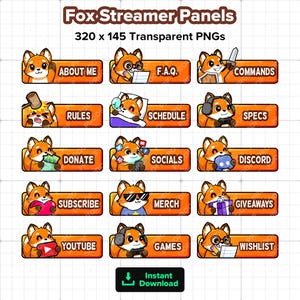 Fox Twitch Panels for Streaming, Youtube Panels, Kick Panels, Rumble Panels, Streamer Panels, Streamer Graphics, Twitch Graphics