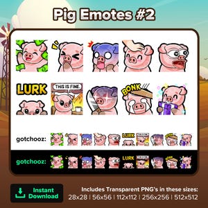 Emoticones de Twitch de cerdo Dono Riendo Cabeza asustada Pat POG Acechar Esto está bien Golpe Cuchillo malvado Regalo para transmisión Youtube Discord TikTok P2U Prefabricado
