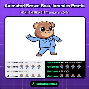 Animated Brown Bear Jammies Dancing Emote for Twitch, Animated Emote, Bear Emote, Cute Emote, Dancing Emote, Fun Emote | Teddy Bear Jammies
