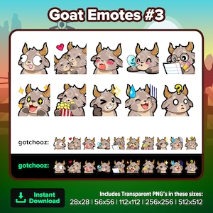 Goat Twitch Emotes Derp Hug Gasm Sleep Notes Study Wow Popcorn Wink Nervous Confused for Streaming Youtube Discord TikTok Kick P2U