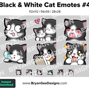 Black and White Cat Tuxedo Cat Twitch Emotes for Streaming Derp Hug Gasm Sleep Study Notes Wow Youtube Emotes Discord Stickers