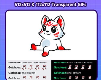 Emote animata della volpe Kitsune seduta/rilassata per Twitch, Discord e YouTube / Emote della volpe Kitsune rilassata / Emote seduta comoda / Emote per la chat dello streamer