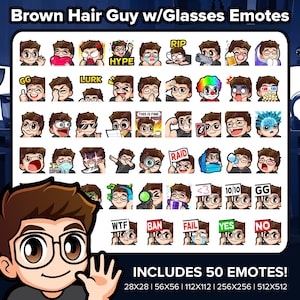 Brown Hair Guy with Glasses Twitch Emotes MEGA Bundle for Streaming, Youtube Emotes, Discord Emotes, Kick Emotes, TikTok Emotes, Rumble P2U