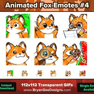 Animated Fox Twitch Emotes Hiding Bush, Clapping, Notes, POP, Sus Magnifying Glass, Gamba for Twitch Youtube Discord for Streaming zdjęcie 1
