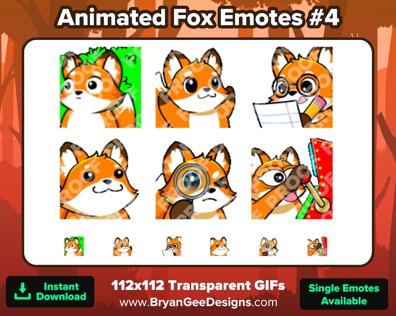 Animated Fox Twitch Emotes Hiding Bush, Clapping, Notes, POP, Sus Magnifying Glass, Gamba for Twitch Youtube Discord for Streaming zdjęcie 1