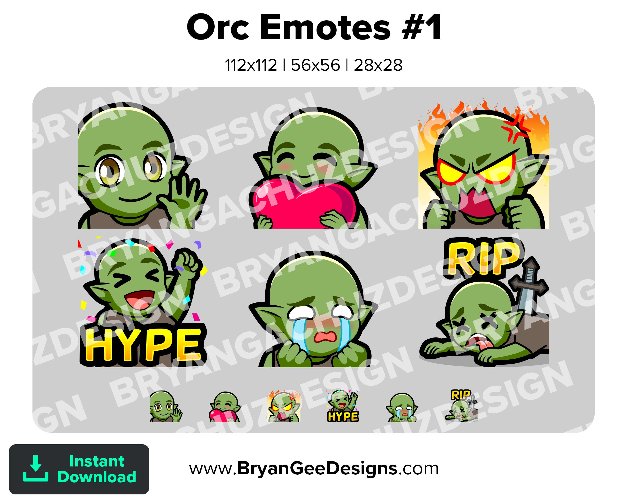 (　`ᾥ´　)この絵文字スコ ストリーミング用のオーク ゴブリン Twitch 絵文字 Wave Love Rage