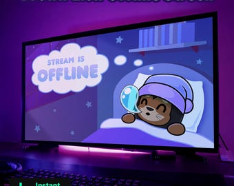Schermo offline di Twitch con leone marrone, scena offline, grafica di Twitch, grafica dello streamer, stream accogliente, stream carino