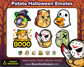 Potato Halloween Twitch Emotes Spooky Sip Devil Ghost Pumpkin Boo Jason Knife Zombie Derp Youtube Emotes TikTok Emotes Discord