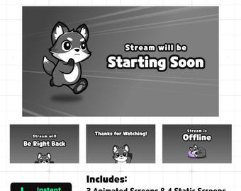 Animated Black Fox Stream Screens – Starting Soon, Be Right Back & Offline | Twitch YouTube Kick Stream Pack 1920x1080 | Shadowfox