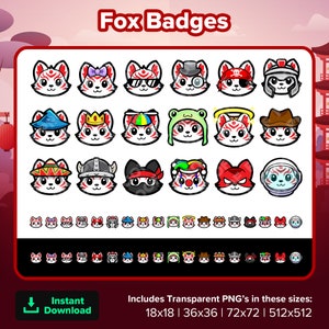 Kitsune Fox Twitch Badges Bit Badges Channel Points Discord Badges Youtube Badges Subscriber Badges Facebook Badges TikTok Badges