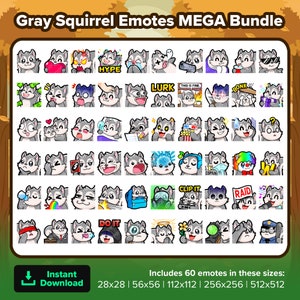Gray Squirrel Twitch Emotes MEGA Bundle for Streaming, Youtube Emotes, Discord Emotes, Kick Emotes, TikTok Emotes, Rumble Emotes P2U Emojis
