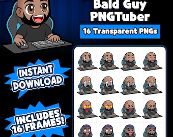 Dark Skin Bald Guy PNGtuber Model | Reactive Bald Guy PNGTuber | Bald Guy Avatar | PNG Vtuber for Twitch YouTube Kick Tiktok