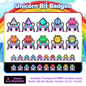 Bitbadges eenhoorn | Twitch Bits-badges | Bitten | Schattige eenhoorn | Eenhoornemoties | Eenhoornbadges
