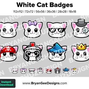 White Cat Twitch Badges Bit Badges Channel Points Discord Badges Youtube Badges Subscriber Badges Facebook Badges TikTok Badges