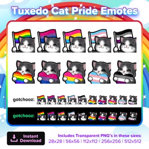 Tuxedo Cat Pride Twitch-emotes, YouTube-emotes, Discord-emotes, Kick-emotes, TikTok-emotes, Rumble-emotes voor streaming | Kat-emoji's