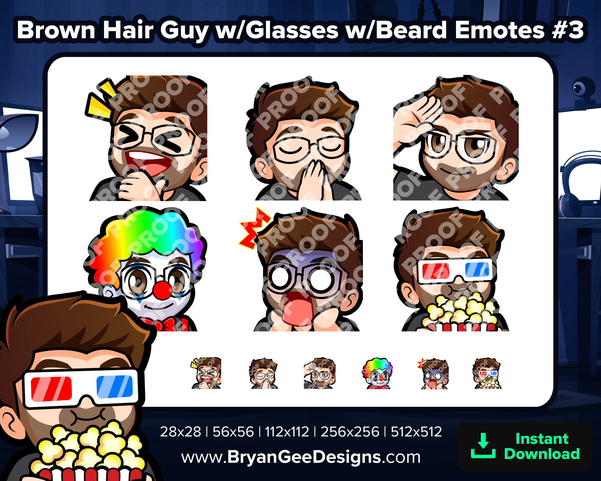 Brown Hair Guy With Beard With Glasses Twitch Emotes Lul Pray Etsy