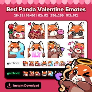 Red Panda Valentine Twitch Emotes for Streaming | Emotes for Youtube, Discord, Tiktok, Kick, Rumble | Premade Emotes P2U Pay to Use