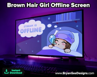 Brunt hårflicka Twitch Offline-skärm Offline-scen, Twitch-grafik, Streamer-grafik, mysig stream, söt stream