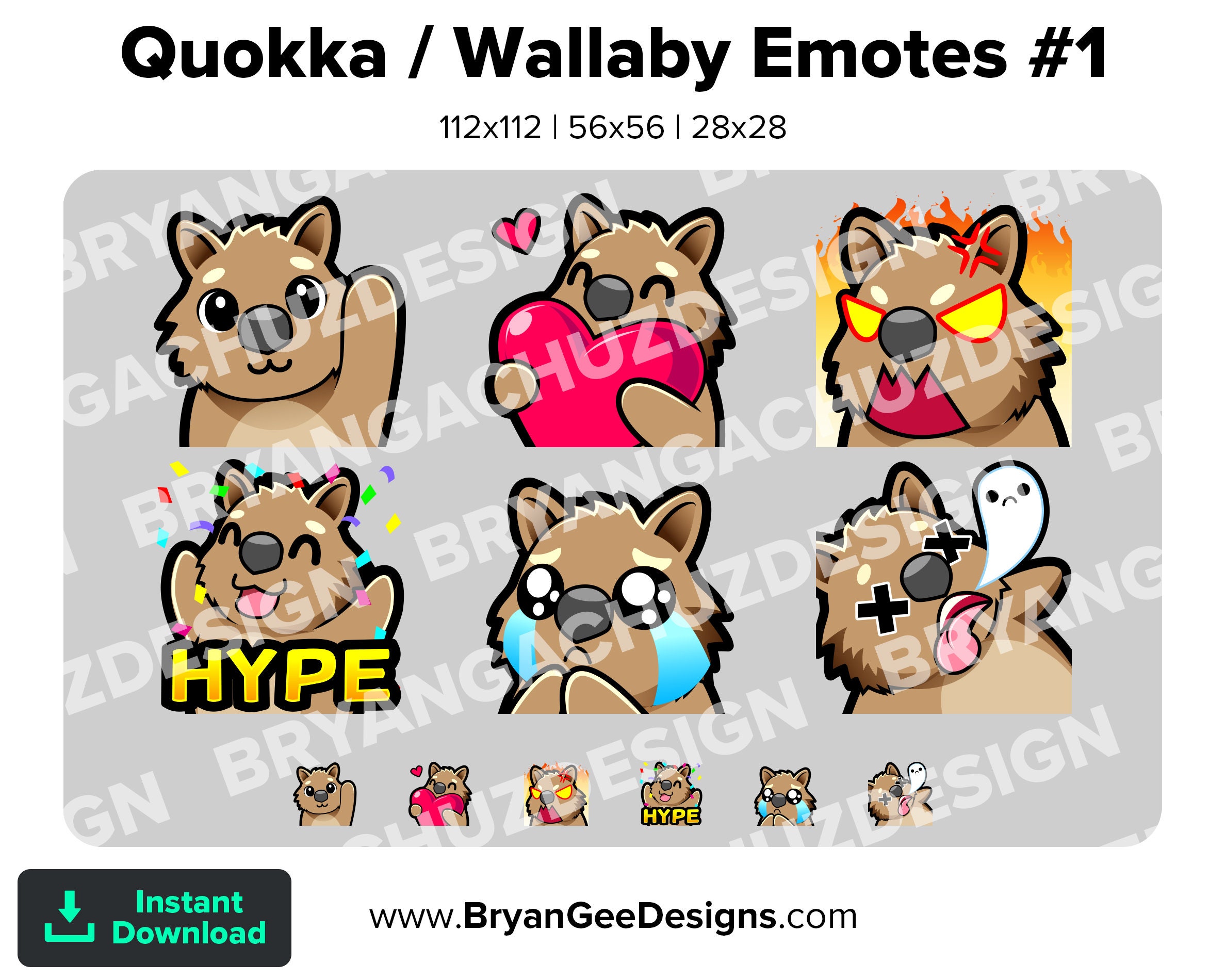 Quokka Wallaby Twitch Emotes for Streaming Wave Love Rage HYPE