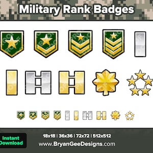Rang de l&#39;armée Badges Twitch Badges Bit Points de chaîne Badges Discord Badges Youtube Badges d&#39;abonné Badges Facebook Badges Tiktok